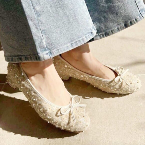 Nice Claup Glitter Pearl Bow Ballerina Pumps – Size S (~US 5–5.5) - Picture 1 of 10